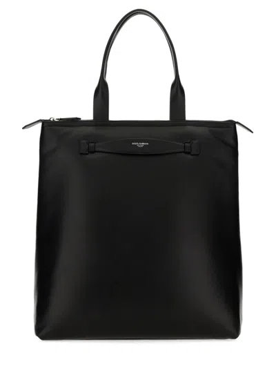 Dolce & Gabbana Black Logo Large Tote In Brown
