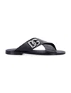 Dolce & Gabbana Leather Sandals With Lateral Monogram In Black