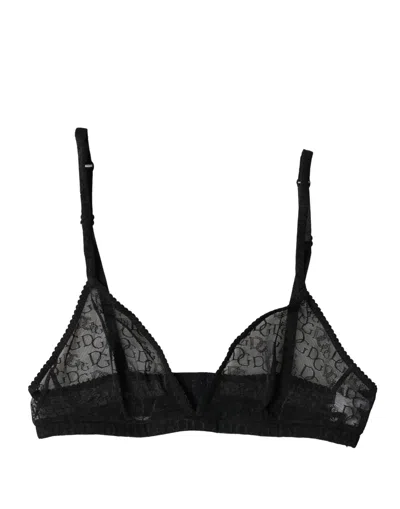 Dolce & Gabbana Black Logo Mania Sheer Soft Cup Bra Women's Underwear