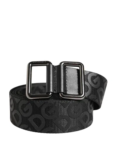 Dolce & Gabbana Black Logo Monogram Silver Metal Buckle Men's Belt In Red