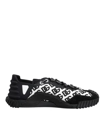 Pre-owned Dolce & Gabbana Black Logo Nylon Low Top Ns1 Sneakers Men's Shoes () In Black And White