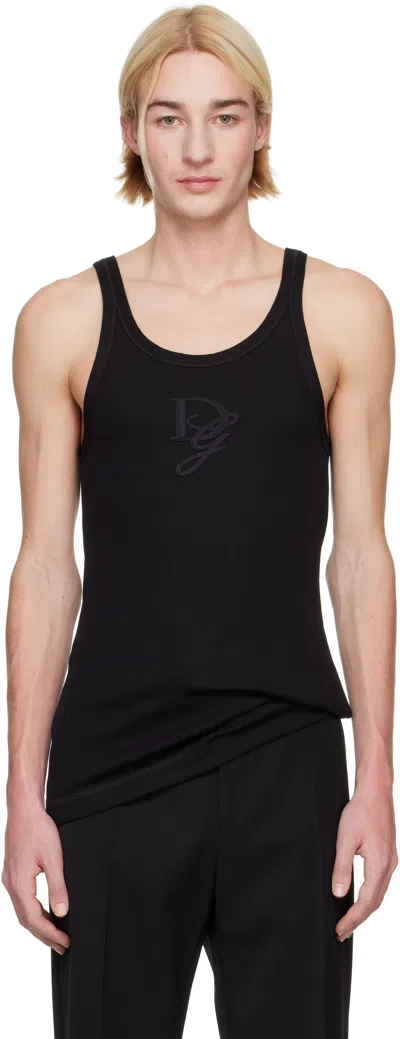 Dolce & Gabbana Black Logo Patch Tank Top In N0000 Nero