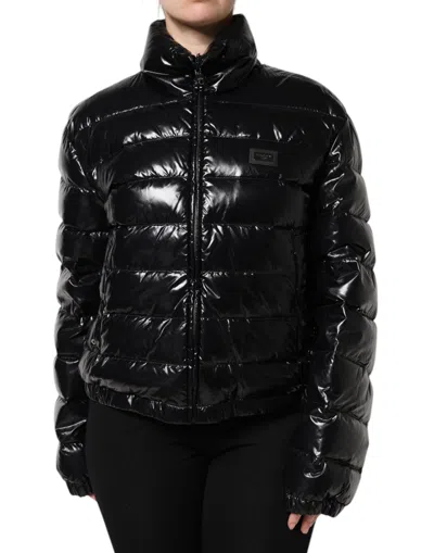 Dolce & Gabbana Logo-plaque Quilted Puffer Jacket In Black