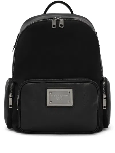 Dolce & Gabbana Black Logo-plaque Leather Backpack