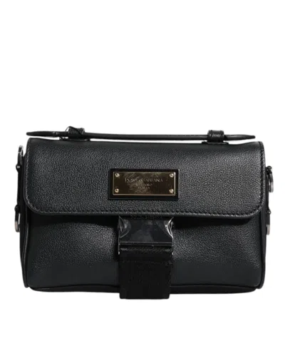 Dolce & Gabbana Black Logo Plaque Leather Buckled Shoulder Crossbody Men's Bag