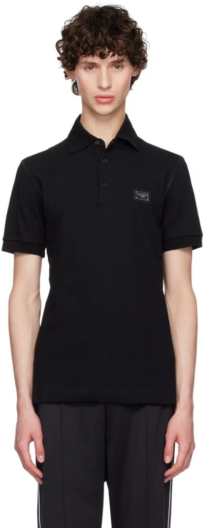 Dolce & Gabbana Black Cotton Short-sleeved Polo Shirt