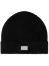 Dolce & Gabbana Black Logo Plaque Ribbed Beanie In Black