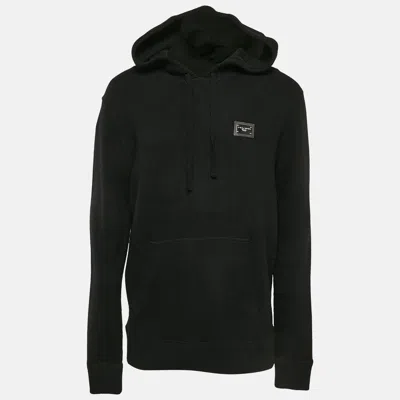 Pre-owned Dolce & Gabbana Black Logo Plaque Wool Knit Hooded Sweater Xl