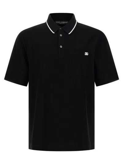 DOLCE & GABBANA BLACK LOGO POLO