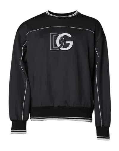 DOLCE & GABBANA DOLCE & GABBANA BLACK LOGO POLYESTER CREW NECK MEN PULLOVER MEN'S SWEATER