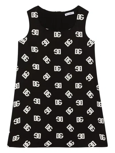 Dolce & Gabbana Kids' Dg-print Cotton Dress In Black