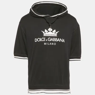Pre-owned Dolce & Gabbana Black Logo Print Cotton Short Sleeve Hoodie S