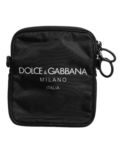 Pre-owned Dolce & Gabbana Black Logo Print Scuba Crossbody Shoulder Men's Bag ()