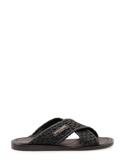 DOLCE & GABBANA BLACK LOGO SANDALS
