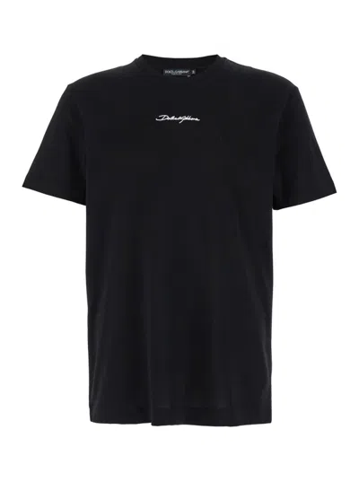 DOLCE & GABBANA BLACK LOGO EMBROIDERY T-SHIRT