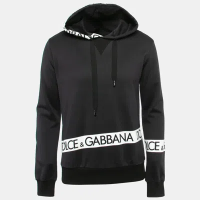 Pre-owned Dolce & Gabbana Black Logo Tape Print Cotton Hooded Sweatshirt S