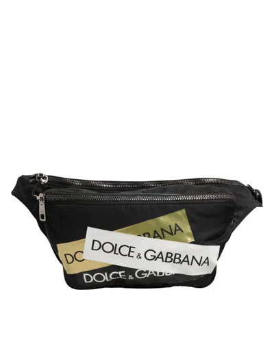 Pre-owned Dolce & Gabbana Black Logo Tape Print Waist Fanny Pack Men's Borse Men's Bag ()