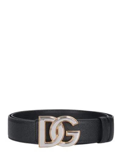 Dolce & Gabbana Black Logo Textured Belt In Pink