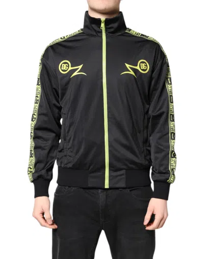 Pre-owned Dolce & Gabbana Black Logo Turtleneck Zip Bomber Men's Jacket ()