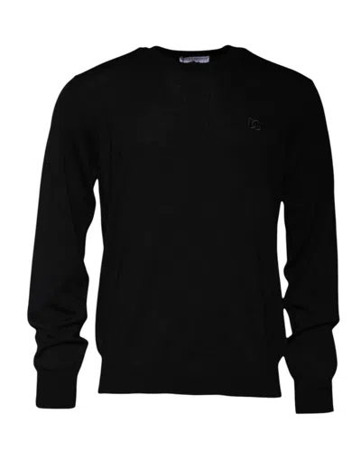 Pre-owned Dolce & Gabbana Black Logo Wool Crew Neck Pullover Men's Sweater ()