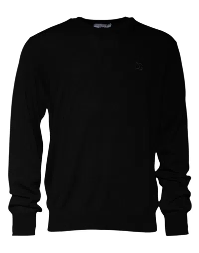 Pre-owned Dolce & Gabbana Black Logo Wool Crew Neck Pullover Men's Sweater ()