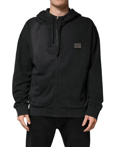 Pre-owned Dolce & Gabbana Black Logo Zipped Hooded Sweatshirt Men's Sweater ()