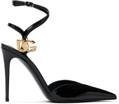 Dolce & Gabbana Patent Leather Logo-detail Slingback Heels In Black