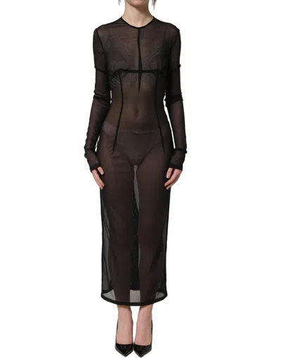 Dolce & Gabbana Black Long Sleeve Sheer Fitted Maxi Women's Dress