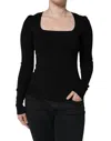 Dolce & Gabbana Black Square Neck Long Sleeves Pullover Top In Black
