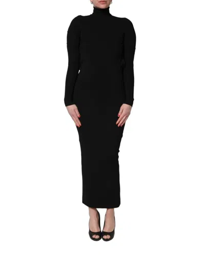 Pre-owned Dolce & Gabbana Black Long Sleeves Viscose Sheath Maxi Women's Dress ()