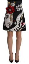 Dolce & Gabbana Black Love Clock Sequined Piano Women's Skirt In Black