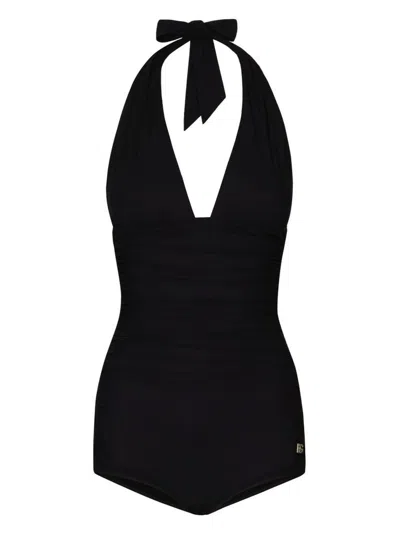 DOLCE & GABBANA BLACK LOW-CUT ONE-PIECE SWIMSUIT