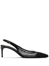Dolce & Gabbana Vernice Patent Leather-trimmed Mesh Slingback Pumps In Black