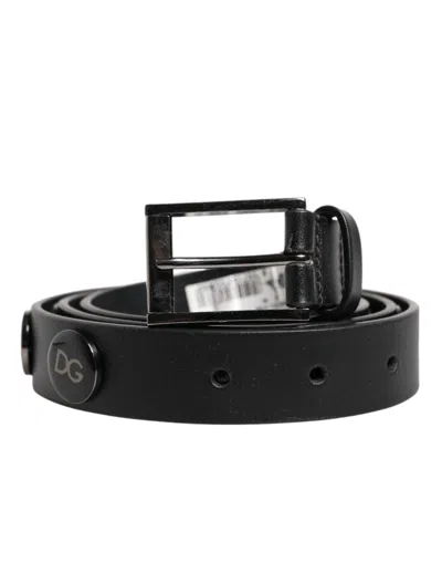 Dolce & Gabbana Black Luxury Leather Dg Studs Buckle Men's Belt