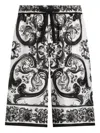 Dolce & Gabbana Maiolica Black And White Shorts With Elastic Drawstring Closure And All-over Print In Silk Man In Black