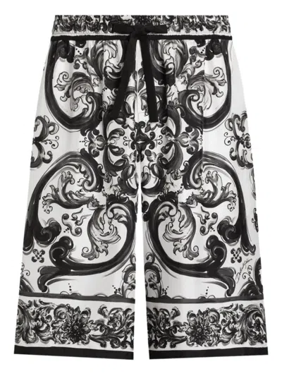 DOLCE & GABBANA BLACK MAIOLICA PRINT SILK TWILL SHORTS