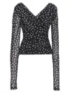 Dolce & Gabbana Ruched Wrap-effect Printed Polka-dot Tulle Blouse In Black