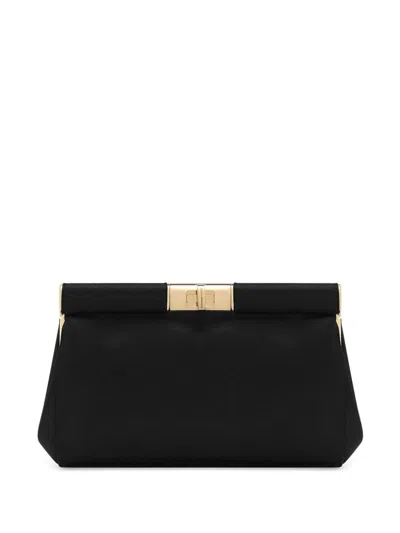 DOLCE & GABBANA BLACK MARLENE SMALL SATIN CLUTCH BAG