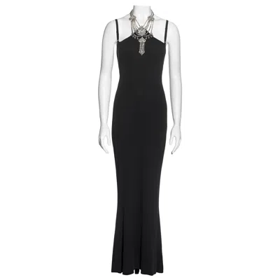 Pre-owned Dolce & Gabbana Black Maxi Dress With Crystal Choker Necklace, Ss 2001