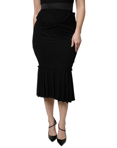 Dolce & Gabbana Black Mermaid Cut High Waist Midi Women's Skirt