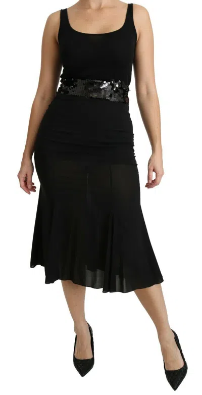 Dolce & Gabbana Black Mermaid High Waist Midi Silk Women's Skirt