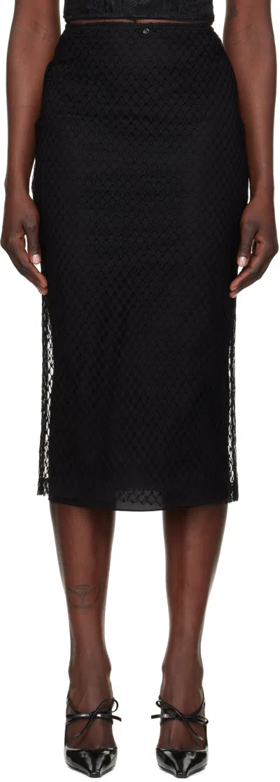 Dolce & Gabbana Black Mesh Calf-length Pencil Midi Skirt In N0000 Nero