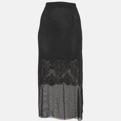 Pre-owned Dolce & Gabbana Black Mesh Double Layered Midi Skirt M