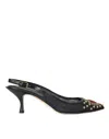 Dolce & Gabbana Black Mesh Embellished Heel Slingbacks Shoes In Black
