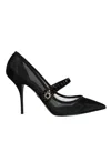 Dolce & Gabbana Black Mesh Mary Jane Crystal Heel Pumps Women's Shoes In Black