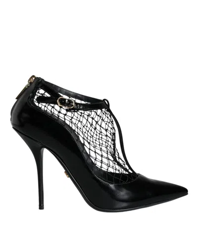 DOLCE & GABBANA BLACK MESH PATENT LEATHER HEELS PUMPS SHOES