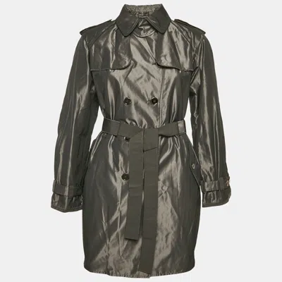 Pre-owned Dolce & Gabbana Black Metallic Polyester Double Breasted Belted Coat S