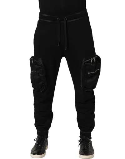 Dolce & Gabbana Black Mid Waist Cargo Jogger Sweatpants Pants
