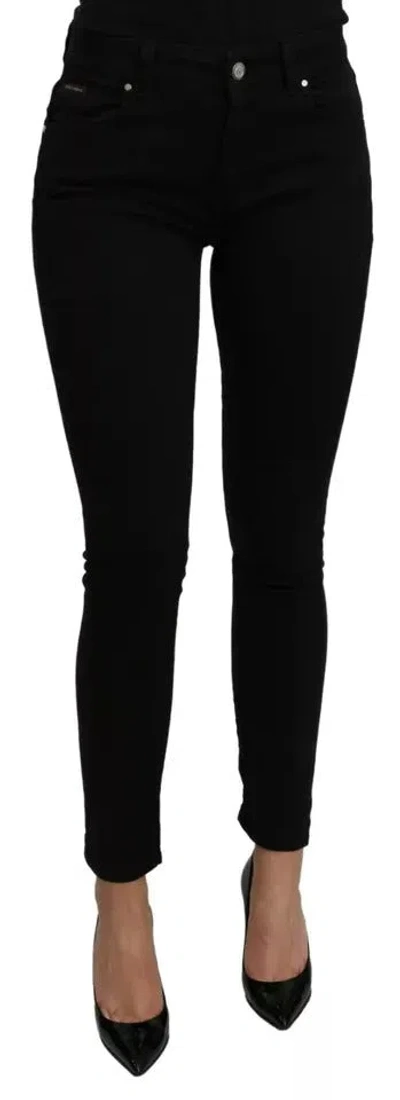 Dolce & Gabbana Black Mid Waist Slim Denim Cotton Stretch Women's Jeans