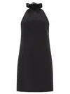 Dolce & Gabbana Black Mini Dress With Floral Detail In Wool Woman In Black
